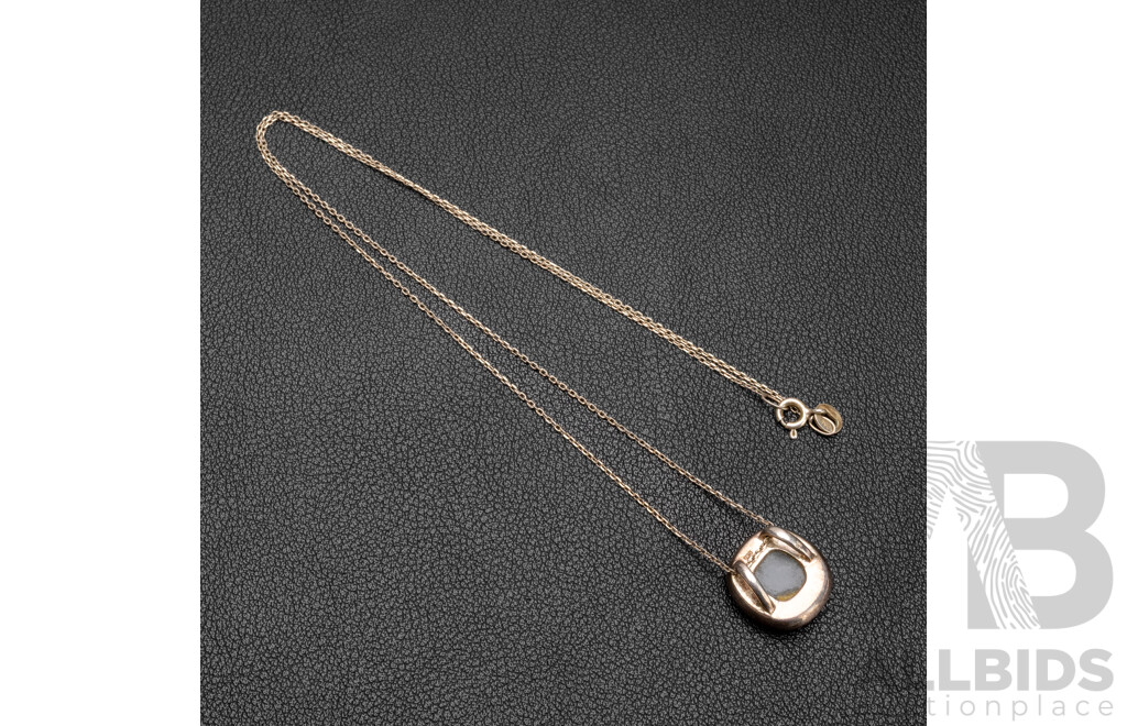 Vintage White Chalcedony Sterling Silver Pendant on Fine Trace Chain, 45cm, 4.10 Grams