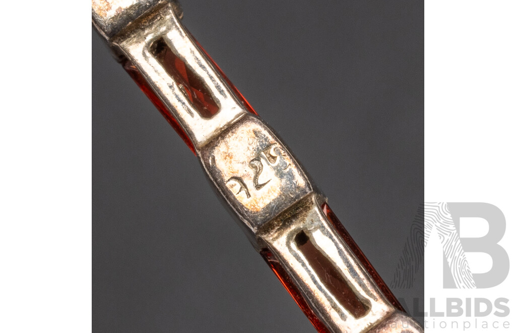 Vintage Sterling Silver Garnet Bar Pendant & Curb Link Necklace, 40cm, 3.58 Grams