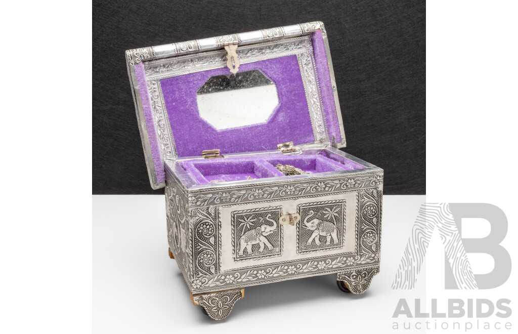 Vintage Jewellery Collection Including Statement Necklaces in Pressed Metal Vintage Trinket Box