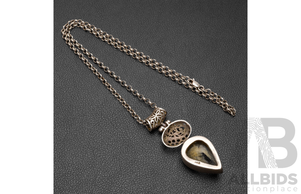 Ornate Sterling Silver Citrine Statement Pendant on 45cm Belcher Link Chain, 17.97gms