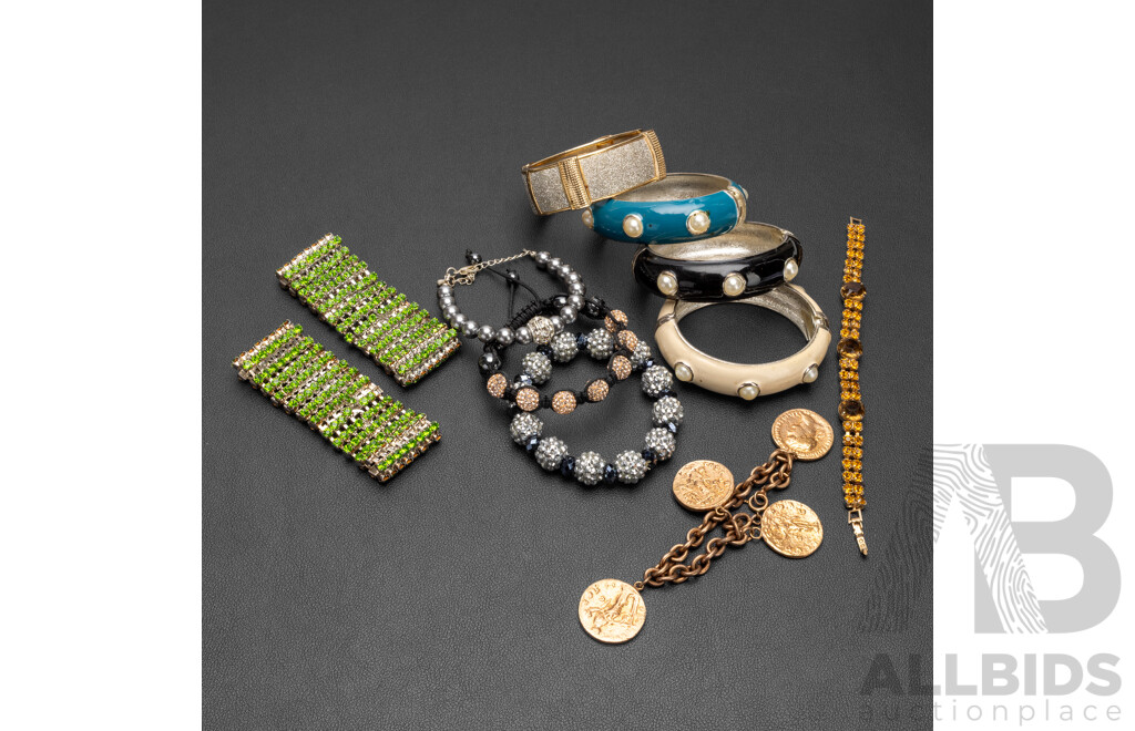 Pave Crystal & Haematite Adjustable Shambala Bracelet with Collection of Other Vintage Bracelets & Cuff Bangles