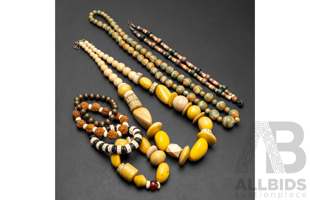 Collection of Wooden & Other Natural Material Beaded Necklaces & Bracelets