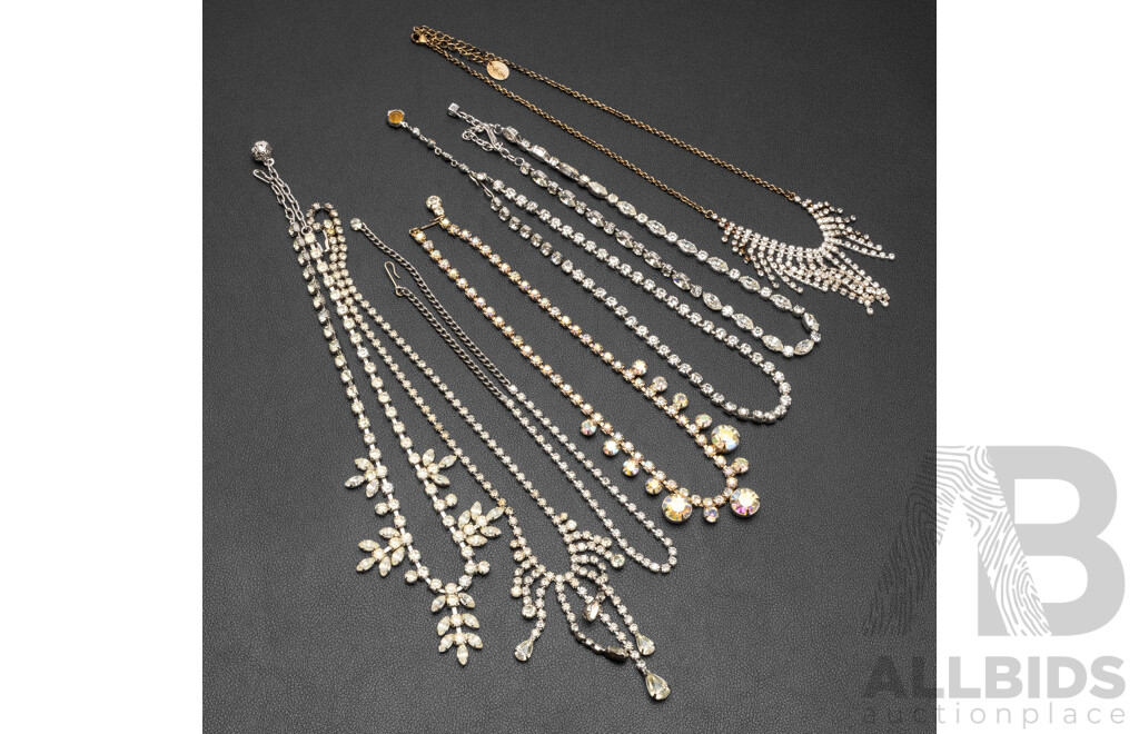 Collection of (7) Vintage Diamante Necklaces in Various Designs