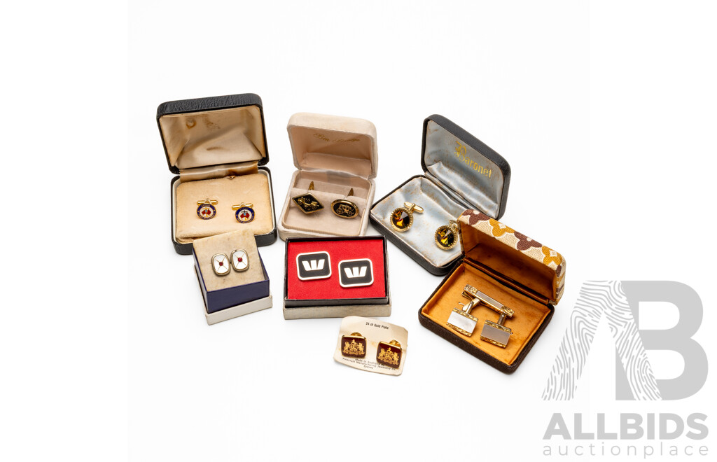 Collection of Vintage Cufflinks (7) Pairs Including Westpac & Darwin Port Authority