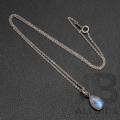 Sterling Silver Moonstone Drop Pendant & Chain, 2.90 Grams