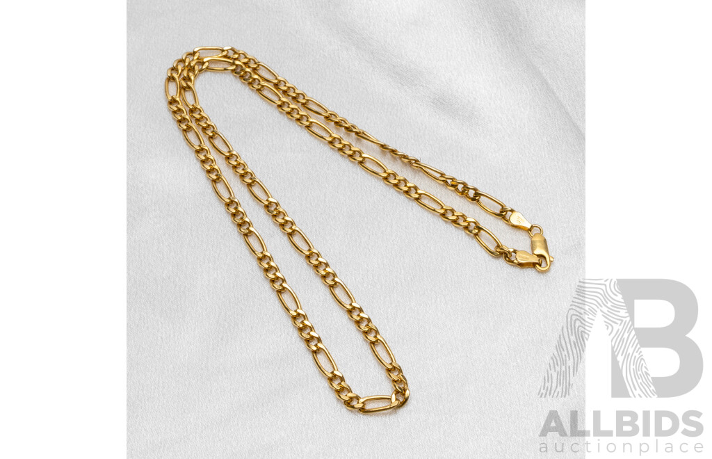 18ct Yellow Gold Figaro Link Necklace. Length - 51.5cms