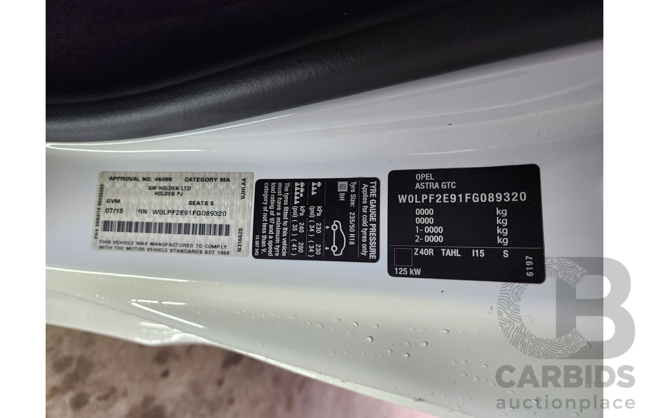 07/2015 Holden Astra GTC PJ 3d Hatchback White 1.6L