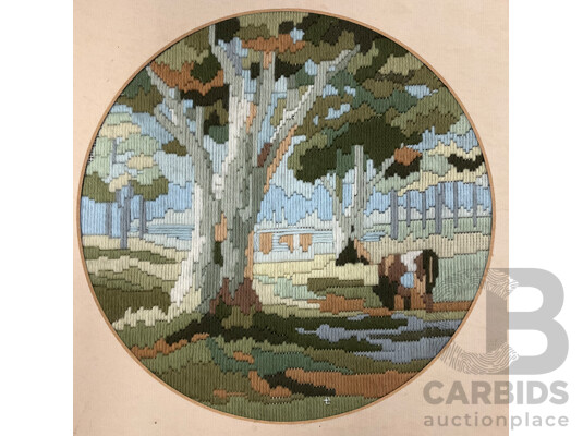 Vintage Long Stitch Australian Gum Tree and Countryside Scene - Lot of 3