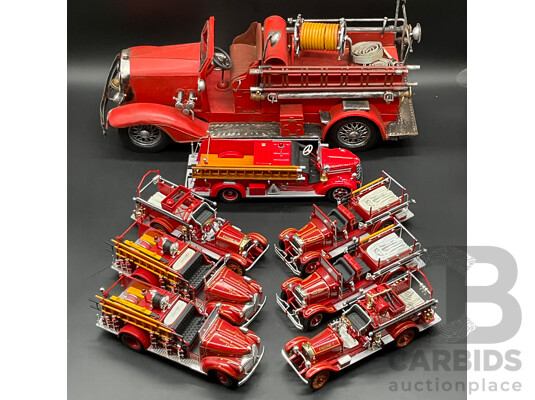 Large Collection of Vintage-Style Fire Engine and Pumper Models, Including SIGNATURE Models 1:32, PRECISION MODELS 1948 MACK and Large Metal Fire Engine Model - Lot of 8