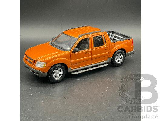 MAJORETTE 1936 Ford Pick Up (#4404), MIRA 1998 Ford Pick Up F-150 1:18 Scale Model Cars and MAISTO Ford Explorer Spot Trac 1:25 Model Car - Lot of 3