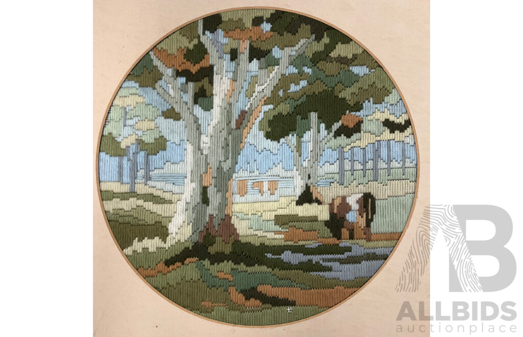 Vintage Long Stitch Australian Gum Tree and Countryside Scene - Lot of 3