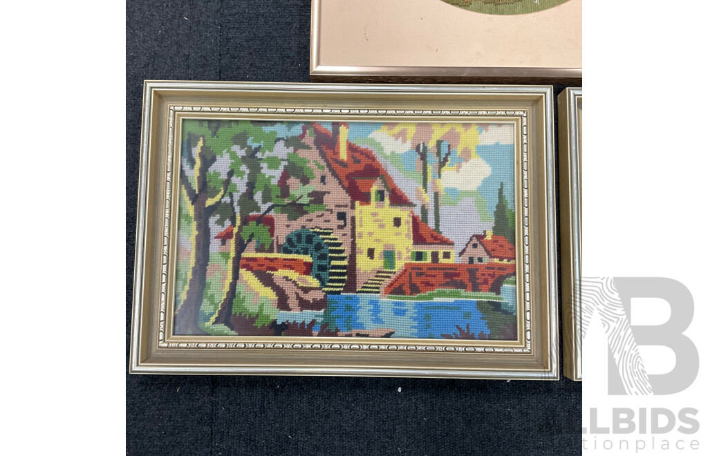 Vintage Long Stitch Australian Gum Tree and Countryside Scene - Lot of 3
