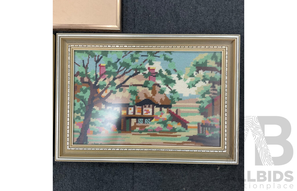 Vintage Long Stitch Australian Gum Tree and Countryside Scene - Lot of 3
