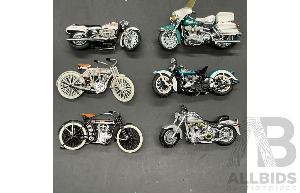 Large Collection of Motorcycles Models, Including Die-Cast FMPM 1986 HARLEY-DAVIDSON, Wooden Chopper Toy and Others - Lot of 14