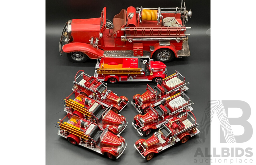 Large Collection of Vintage-Style Fire Engine and Pumper Models, Including SIGNATURE Models 1:32, PRECISION MODELS 1948 MACK and Large Metal Fire Engine Model - Lot of 8
