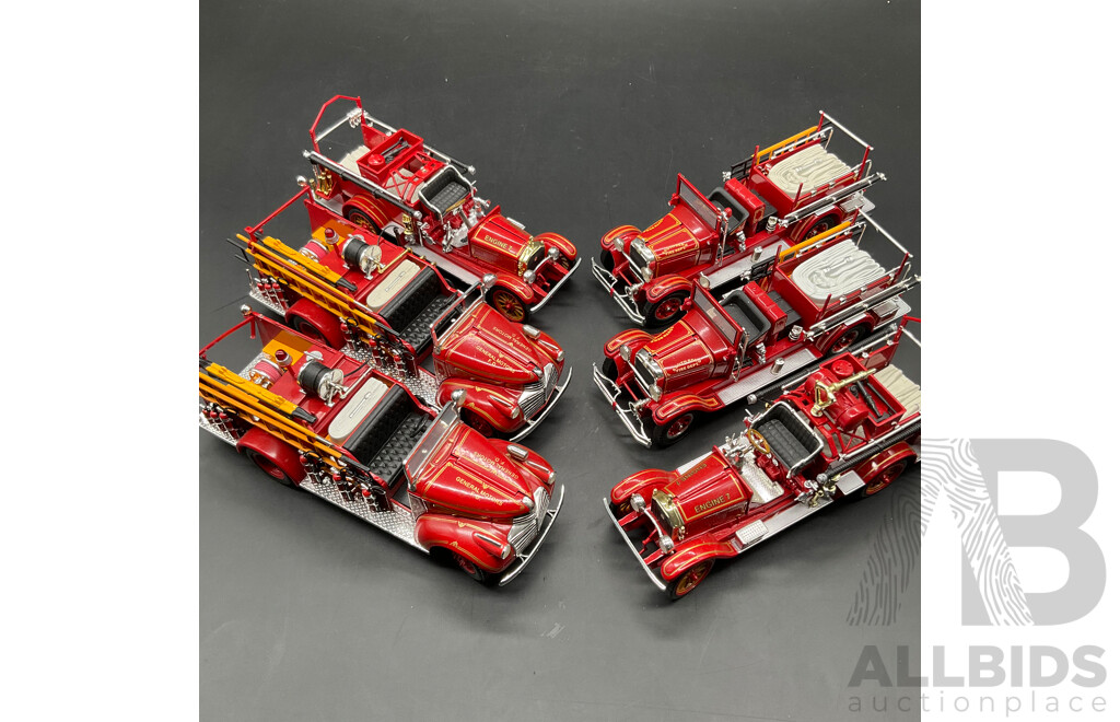 Large Collection of Vintage-Style Fire Engine and Pumper Models, Including SIGNATURE Models 1:32, PRECISION MODELS 1948 MACK and Large Metal Fire Engine Model - Lot of 8