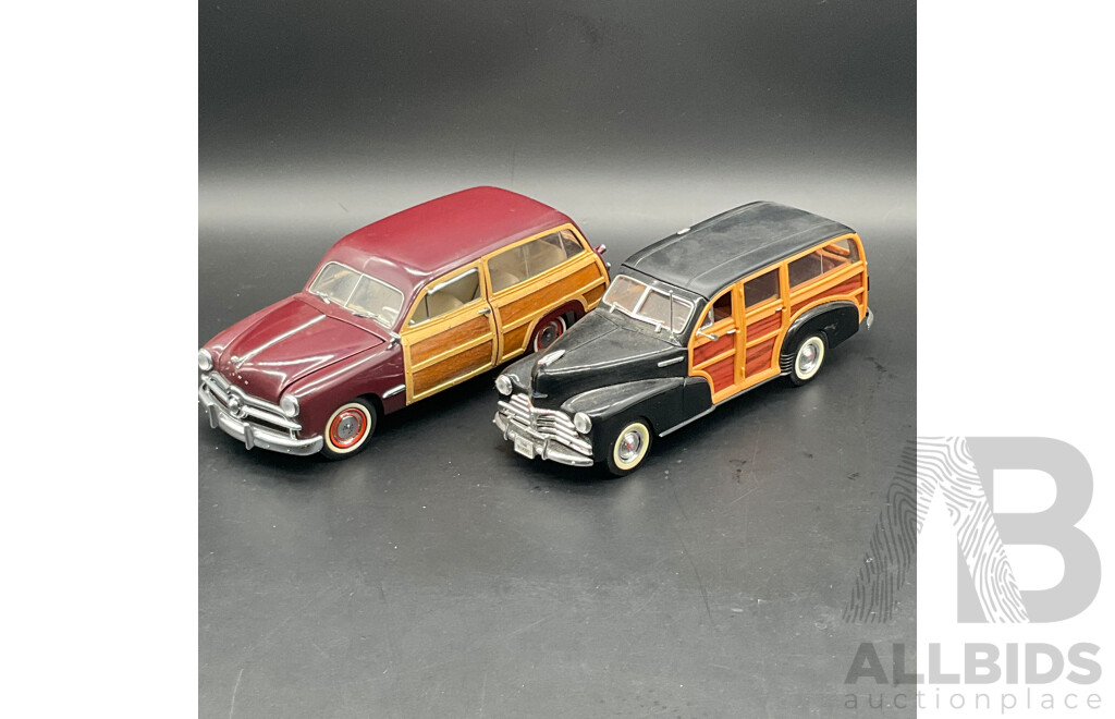 FRANKLIN MINT PRECISION MODELS 1:24 Scale 1949 Ford Woody Wagon and WELLY 1:24 1948 Chevrolet Fleetmaster - Lot of 2