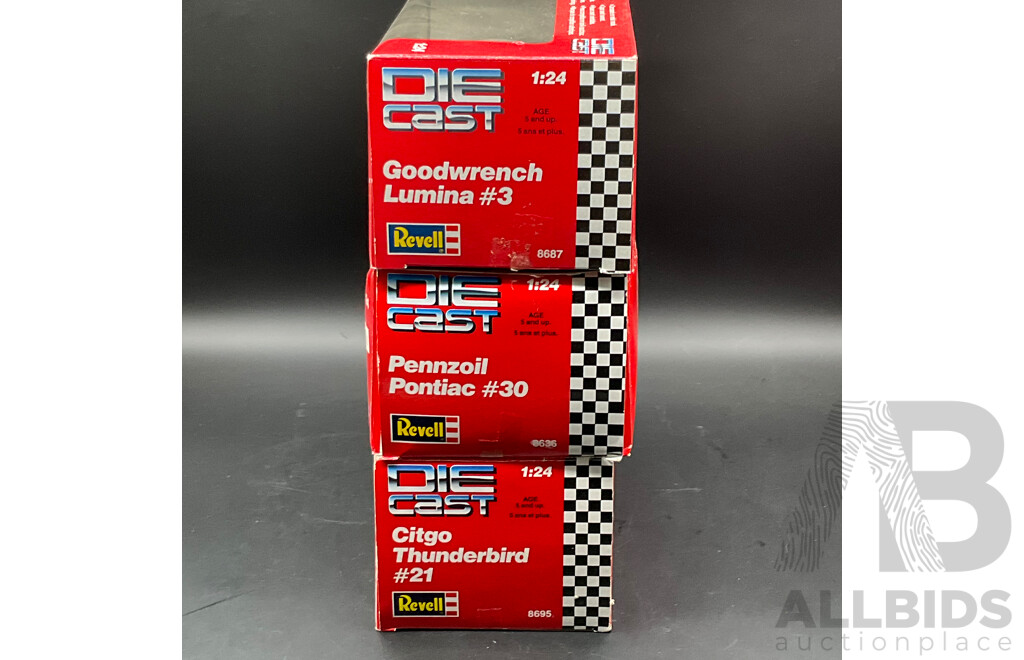 REVELL 1:24 Scale Model Cars, Including Goodwrench Lumina #3, Pennzoil Pontiac #30 and Citgo Thunderbird #21- Lot of 3
