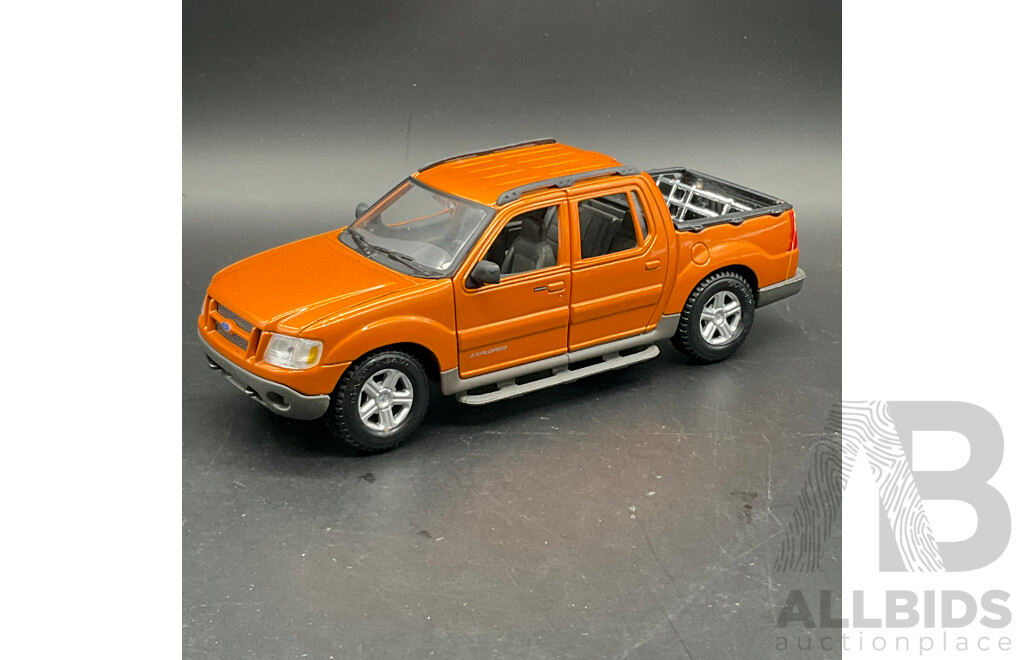 MAJORETTE 1936 Ford Pick Up (#4404), MIRA 1998 Ford Pick Up F-150 1:18 Scale Model Cars and MAISTO Ford Explorer Spot Trac 1:25 Model Car - Lot of 3