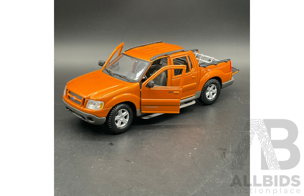 MAJORETTE 1936 Ford Pick Up (#4404), MIRA 1998 Ford Pick Up F-150 1:18 Scale Model Cars and MAISTO Ford Explorer Spot Trac 1:25 Model Car - Lot of 3