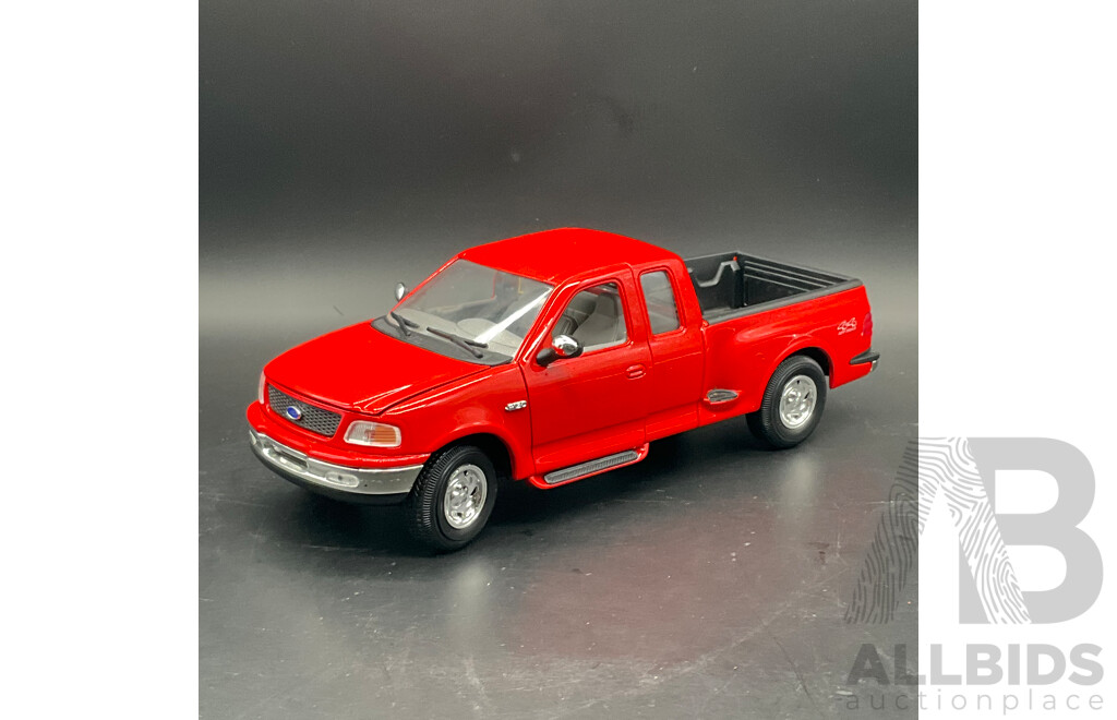 MAJORETTE 1936 Ford Pick Up (#4404), MIRA 1998 Ford Pick Up F-150 1:18 Scale Model Cars and MAISTO Ford Explorer Spot Trac 1:25 Model Car - Lot of 3