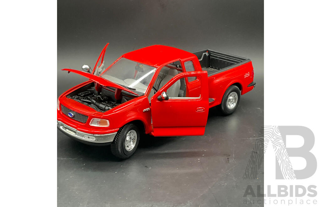 MAJORETTE 1936 Ford Pick Up (#4404), MIRA 1998 Ford Pick Up F-150 1:18 Scale Model Cars and MAISTO Ford Explorer Spot Trac 1:25 Model Car - Lot of 3