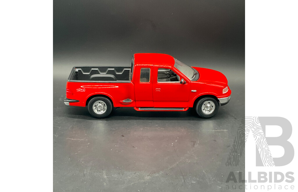 MAJORETTE 1936 Ford Pick Up (#4404), MIRA 1998 Ford Pick Up F-150 1:18 Scale Model Cars and MAISTO Ford Explorer Spot Trac 1:25 Model Car - Lot of 3