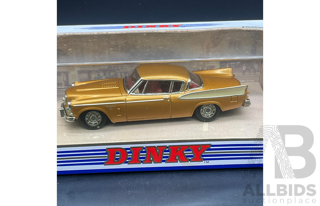 MATCHBOX DINKY 1:43 Scale Model Cars, Including 1956 Chevrolet Corvette (DY-23), Studebaker Golden Hawk (DY-26), 1959 Cadillac Coupe De Ville (DY7-8), 1957 Chevrolet Convertibla (DY-27) - Lot of 4
