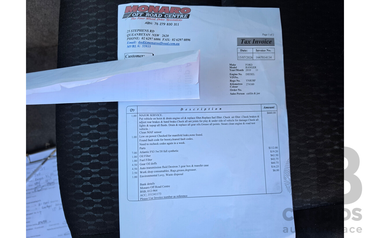 09/2010 Ford Ranger XL (4x4) PK Super Cab P/Up White 3.0L
