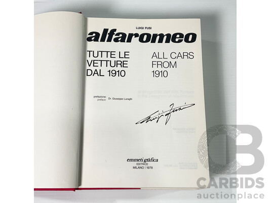 Signed Alfa Romeo All Cars From 1910 Book by Luigi Fusi