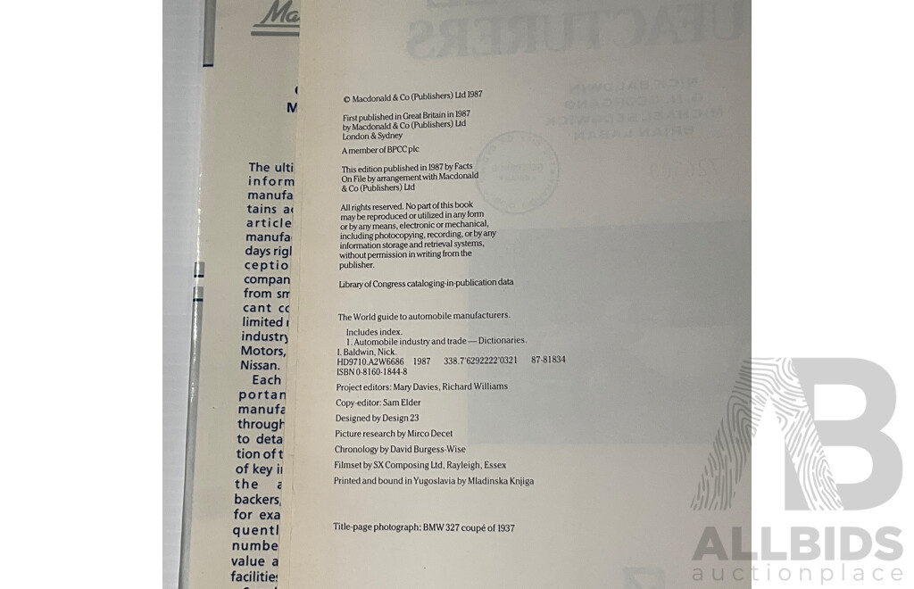 1987 World Guide to Automobile Manufacturers Book