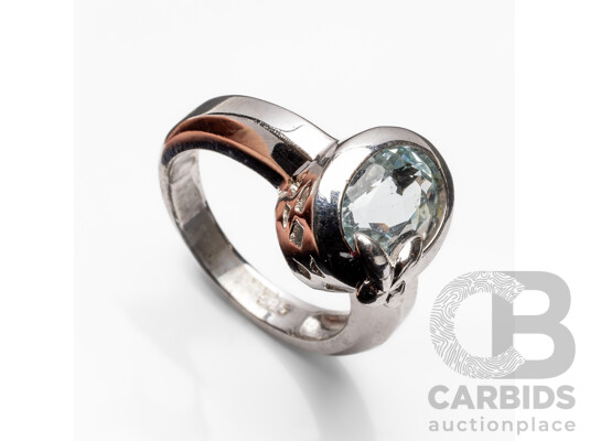 14ct White Gold Dress Ring with Aquamarine - Size N