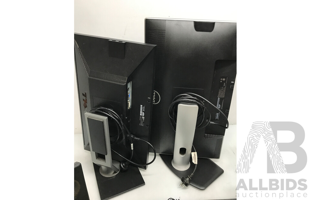 Lot of Dell LCD Monitors, Keyboards, Cisco Desktop Switch, and Logitech Computer Speakers