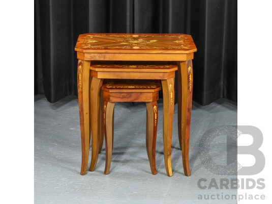 Nest of Three Italian Inlaid Occasional Tables