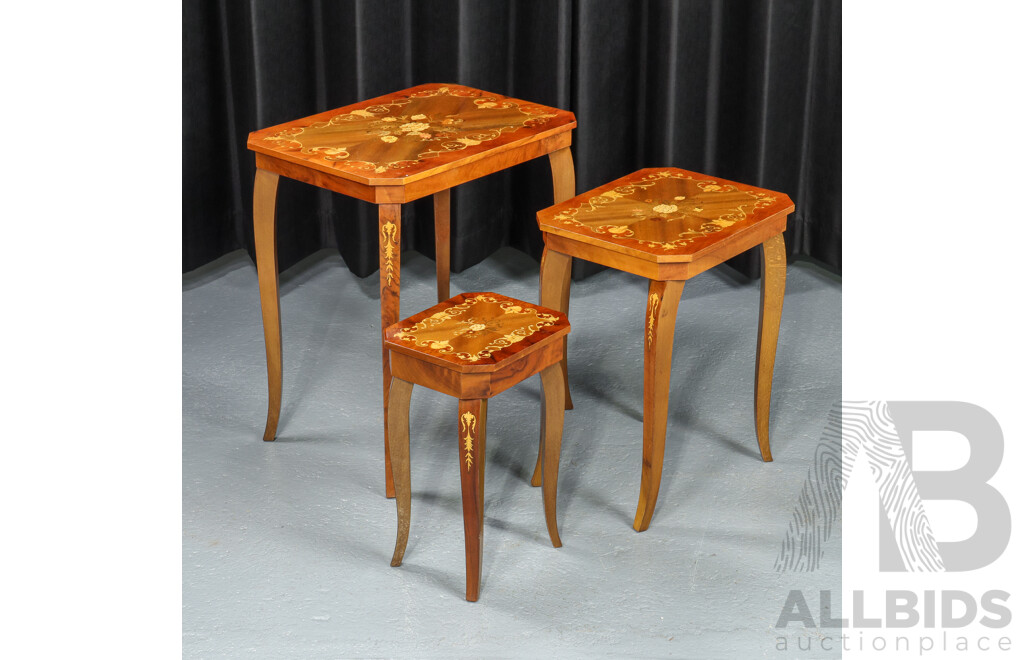 Nest of Three Italian Inlaid Occasional Tables