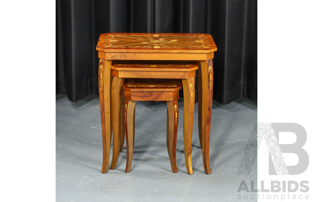 Nest of Three Italian Inlaid Occasional Tables