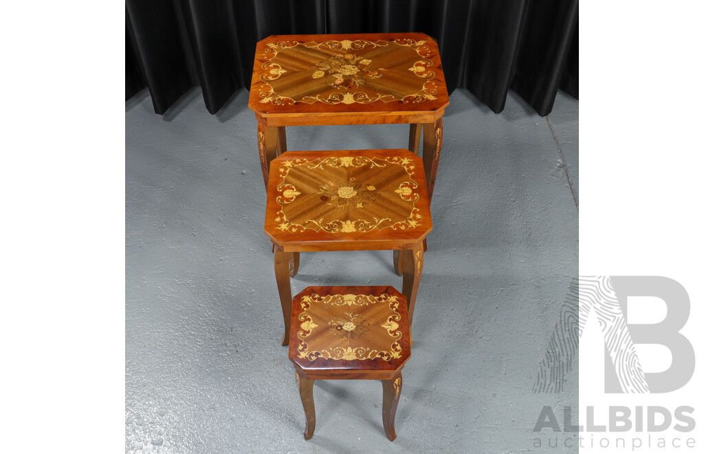 Nest of Three Italian Inlaid Occasional Tables