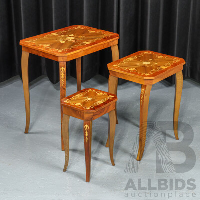 Nest of Three Italian Inlaid Occasional Tables