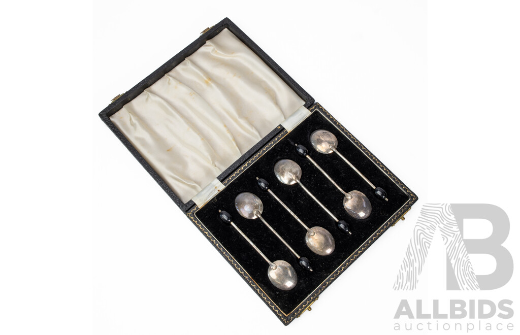 Antique Sterling Silver Demitasse Coffee Bean Spoon Set, Birmingham, William Suckling Ltd, 1921