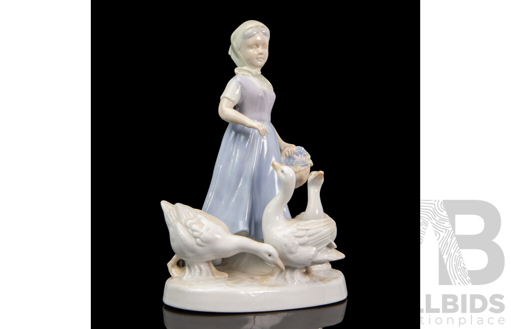 Lladró 'Blustery Day' Figure Together with a Maiden with Geese Figure