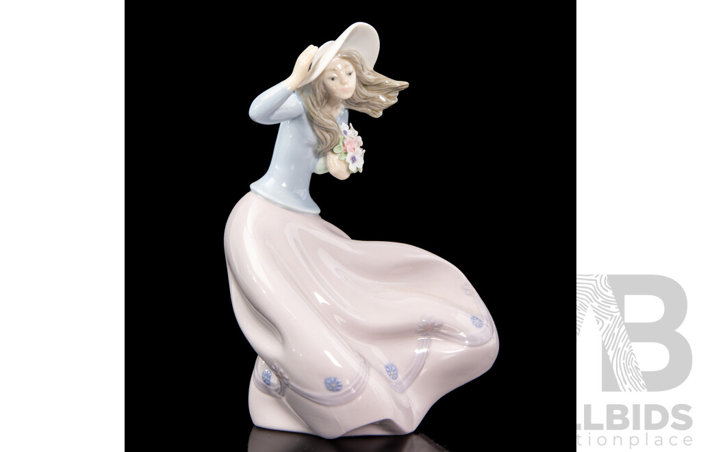Lladró 'Blustery Day' Figure Together with a Maiden with Geese Figure