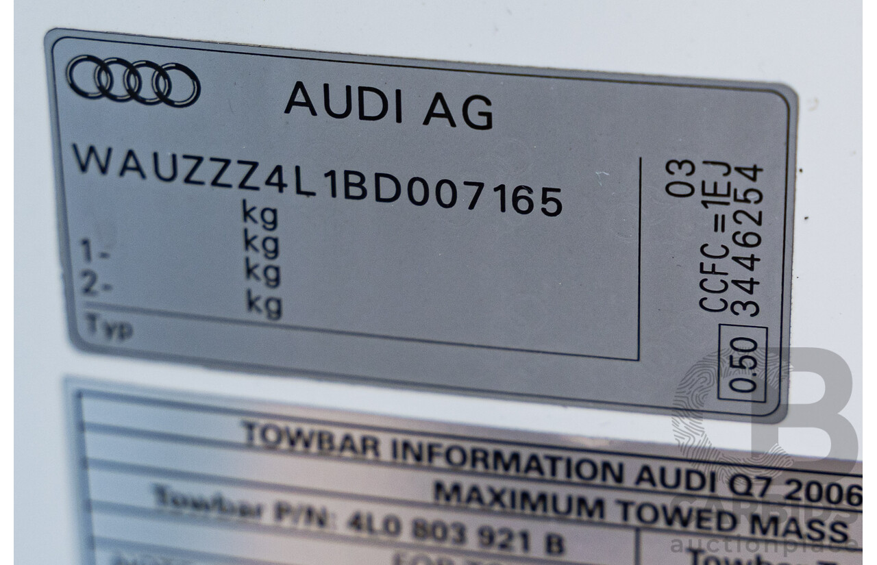 11/2010 Audi Q7 4.2 TDI S-Line Quattro (AWD) MY10 4d Wagon Ibis White Twin Turbo Diesel V8 4.1L - 7 Seater