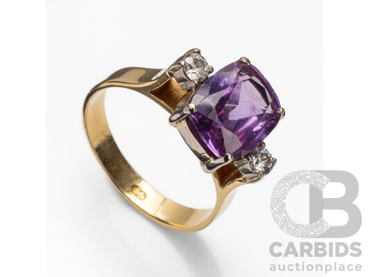 Handmade 18ct Yellow Gold Created Sapphire & Cubic Zirconia Trilogy Ring with Valuation - Size N