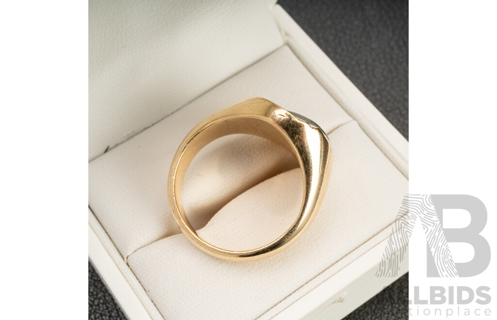 Handmade 9ct (375) Yellow Gold, Bloodstone & Diamond Men's Signet Ring with Valuation - Size R, 13.07gms