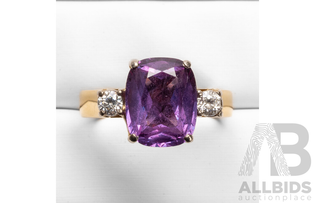 Handmade 18ct Yellow Gold Created Sapphire & Cubic Zirconia Trilogy Ring with Valuation - Size N