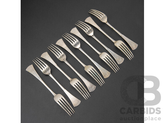 Ten Antique Austrian Silver Forks .800