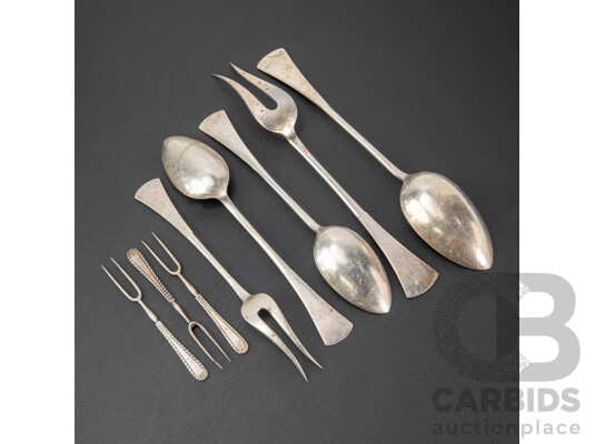 Collection of Antique Austrian Silver Serving Spoons and Forks .800