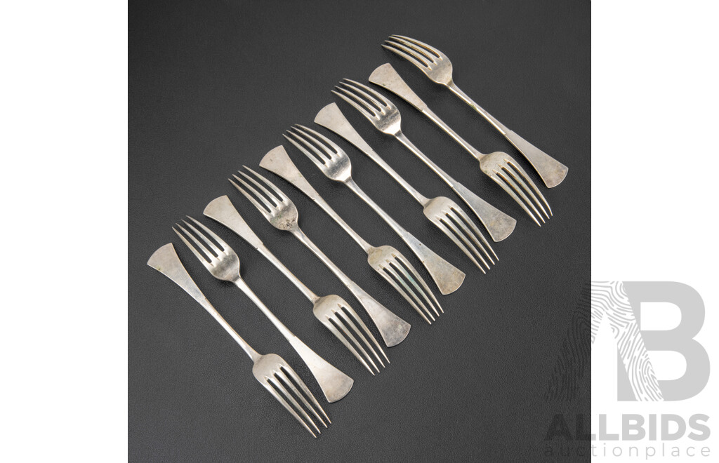 Ten Antique Austrian Silver Forks .800