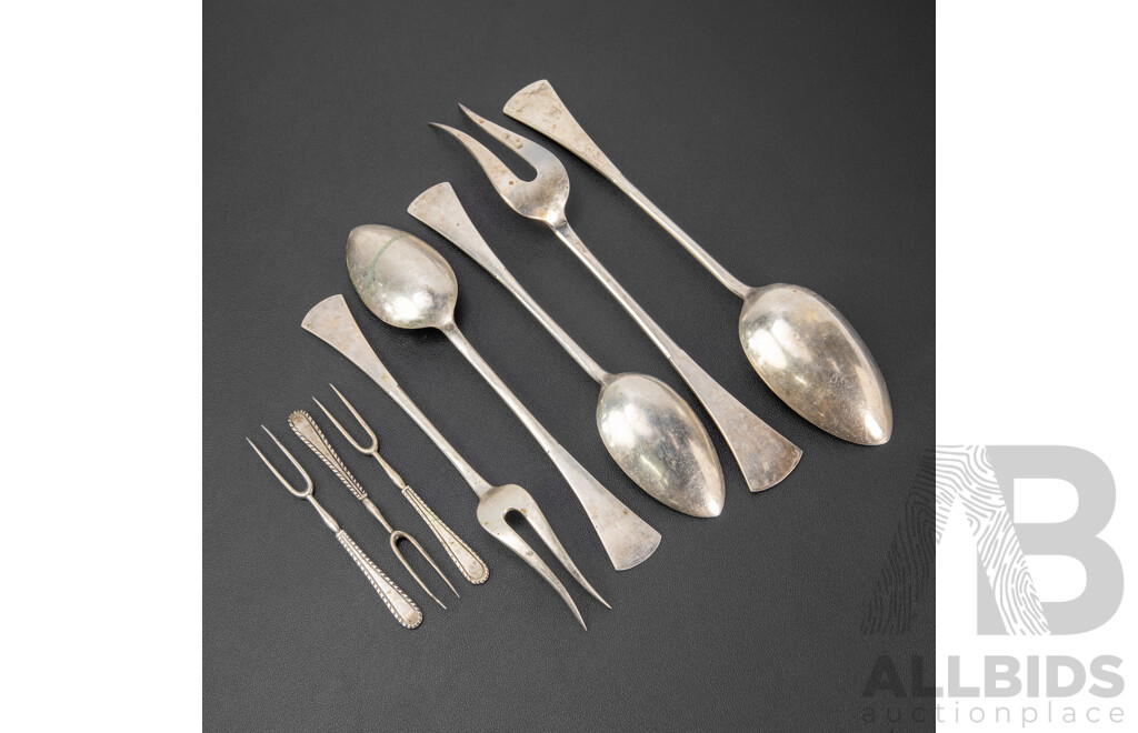 Collection of Antique Austrian Silver Serving Spoons and Forks .800