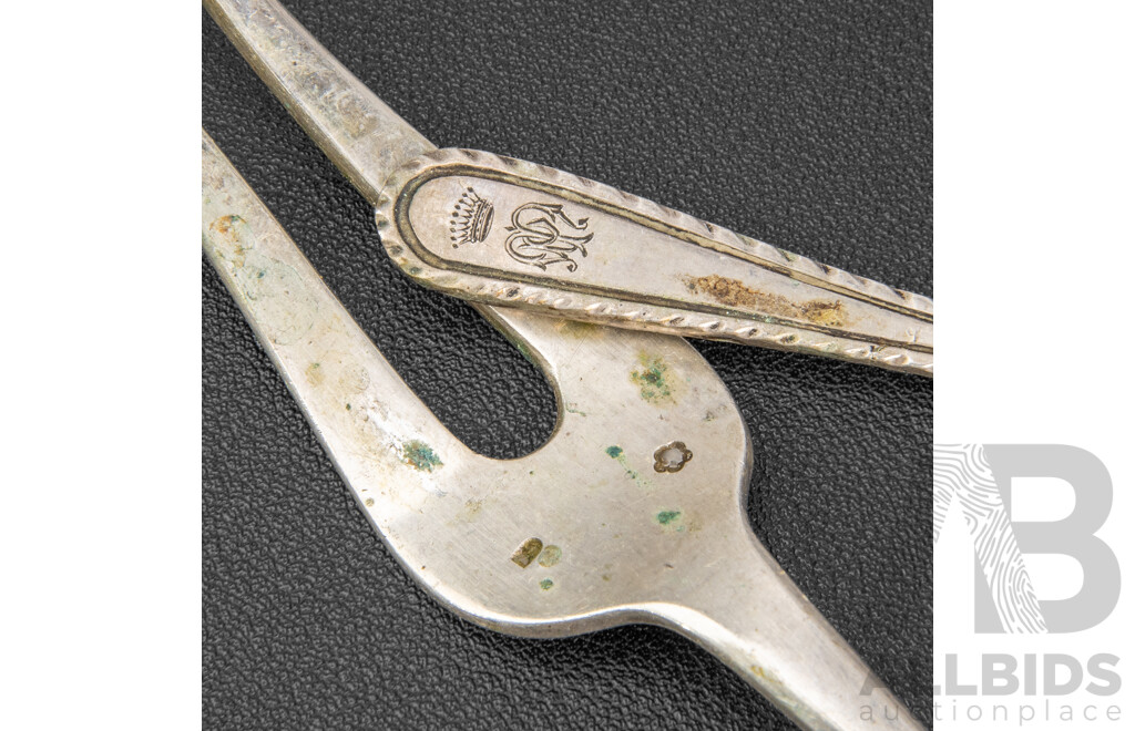 Collection of Antique Austrian Silver Serving Spoons and Forks .800